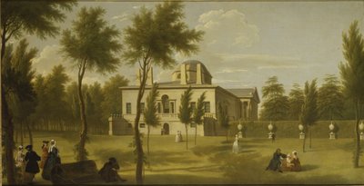 Pohled na Chiswick Villa z trávníku, cca 1735 (olej na plátně) od George Lambert