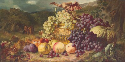 Zátiší s ovocem v krajině, lovecká párty, 1859 od George Lance