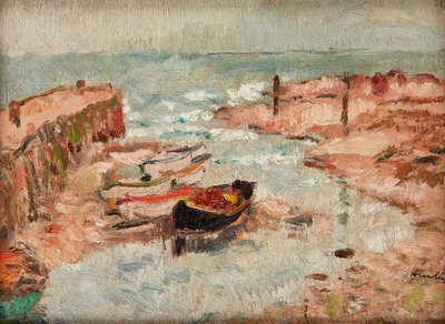 Plážové čluny, Lower Largo (olej na panelu) od George Leslie Hunter
