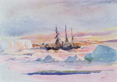 Aurora Australis, ilustrace z „Srdce Antarktidy: Expedice Nimrod na jižní pól“ od Sira Ernesta Shackletona (1874-1922) od George Marston
