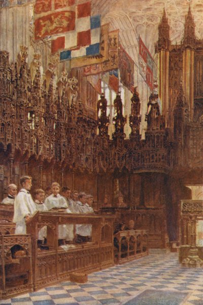 Kaple svatého Jiří, večerní zpěv (barevná litografie) od George Moore Henton