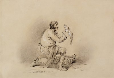 Rybář drží rybu od George Morland