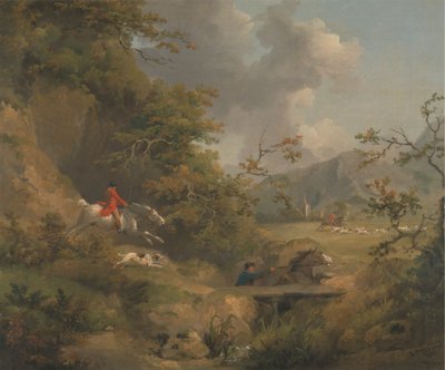 Lov na lišku v kopcovité krajině od George Morland