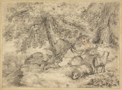 Pastýř s jehňaty v lese od George Morland