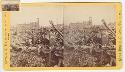 Stereograf zřícenin Mammoth Store of Field & Leiter po požáru v Chicagu v roce 1871, 1871 (černobílá fotografie na držáku karty) od George N. Barnard