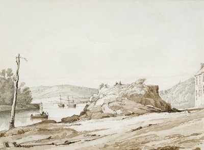 Briton Ferry (sépiová barva a tužka na papíře) od George Orleans Delamotte