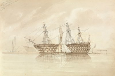 HMS "Trafalgar" u Sheerness, z lodi "Shannon", 28. prosince 1850 od George Pechell Mends