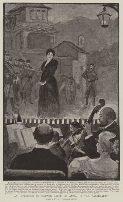 Dojem Madame Calve jako Anita v La Navarraise od George Percy Jacomb Hood