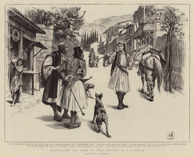 Ilustrující příběh vinobraní od E F Bensona od George Percy Jacomb Hood