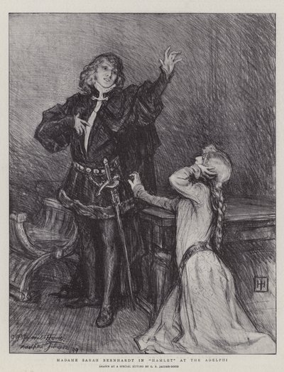 Madame Sarah Bernhardt v Hamlet v Adelphi od George Percy Jacomb Hood