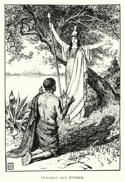 Odyssea: Odysseus a Athéna (rytina) od George Percy Jacomb Hood