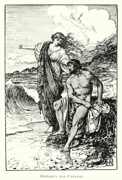 Odyssea: Odysseus a Calypso (rytina) od George Percy Jacomb Hood