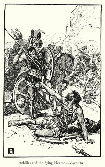 Ilias: Achilles a umírající Hektor (rytina) od George Percy Jacomb Hood
