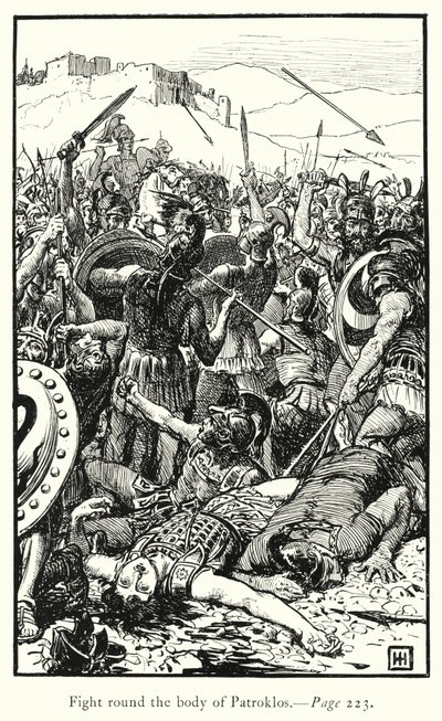 Ilias: Boj kolem těla Patroklose (rytina) od George Percy Jacomb Hood