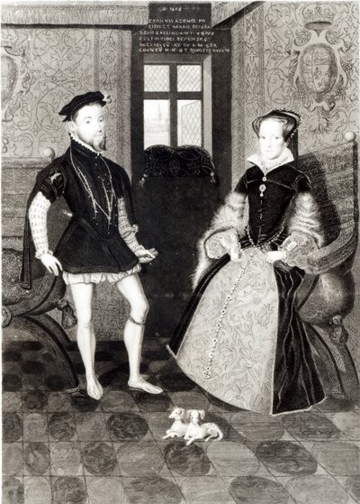 Portrét Filipa II. Španělského (1527-98) a královny Marie I. (1516-58) vyrytý Josephem Brownem, 1812 od George Perfect Harding