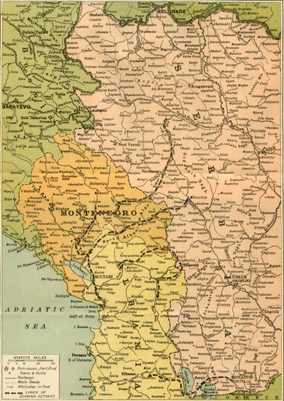 Mapa pro ilustraci srbského ústupu, 1919. od George Philip and Son Ltd