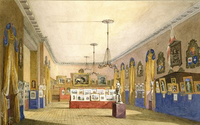 Výstava na Staroměstské radnici, Oxford, 1854 (akvarel a tělová barva přes tužku na tvrdém papíře, položeno na originální paspartě) od George Pyne