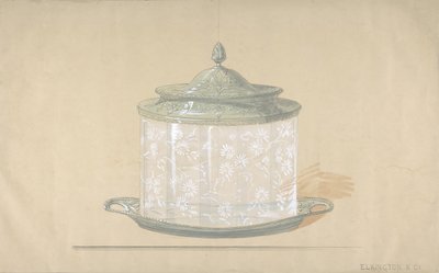 Design pro skleněnou krabičku se stříbrnou základnou a víkem, 1820-65. od George Richards Elkington