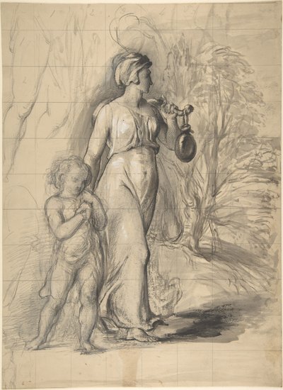 Hagar a Izmael na poušti (recto); dvě portrétní studie umělcovy manželky a studie nohy a trupu (verso) od George Richmond
