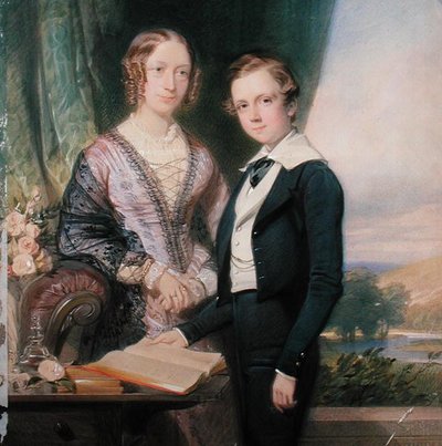 Portrét neznámého mladého muže stojícího u své matky (akvarel na papíře) od George Richmond