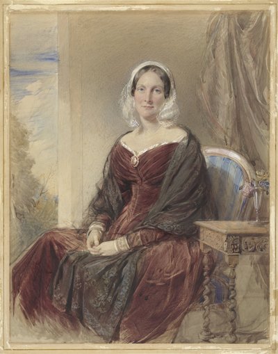 Portrét sedící dámy při pohledu zvenčí od George Richmond