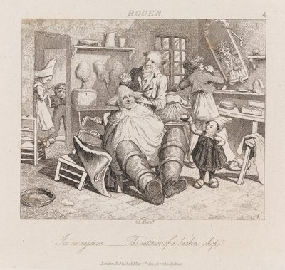 Holičství, Rouen, kolem roku 1821 (lept) od George Robert Lewis