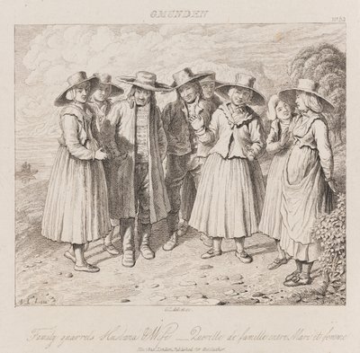 Rodinná hádka, Gmunden, kolem roku 1821 (lept) od George Robert Lewis