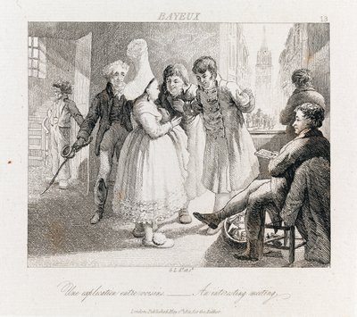 Zajímavé setkání - Bayeux, c.1821 (lept) od George Robert Lewis
