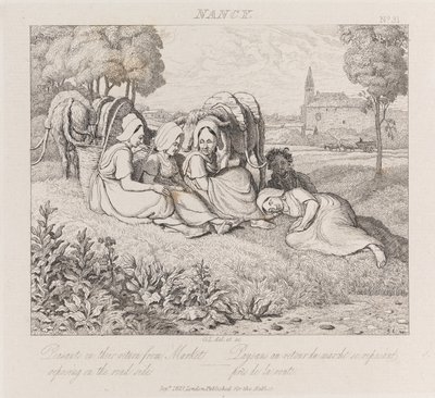 Rolníci vracející se z trhu, Nancy, c.1821 (lept) od George Robert Lewis