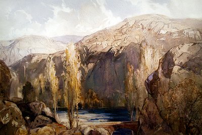 Řeka protékající skalnatou roklí (akvarel na papíře) od George Robert Rushton