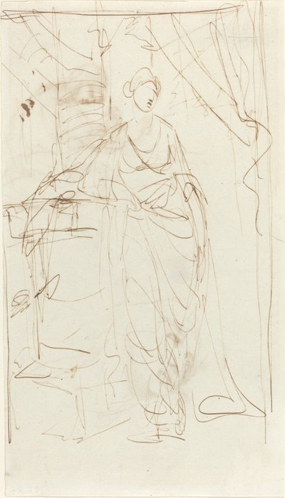 Elegantní dáma v klasických šatech [recto] od George Romney