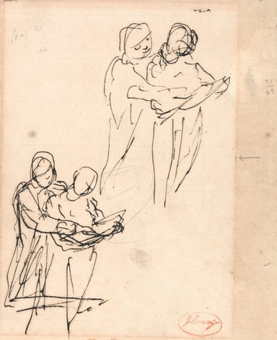 Pár zkoumající knihu od George Romney