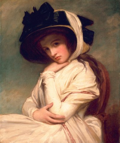 Emma Hart, později lady Hamiltonová, ve slaměném klobouku, kolem 1782-94 od George Romney