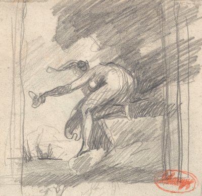 Ženská postava klečící na skalním výběžku a mávající od George Romney