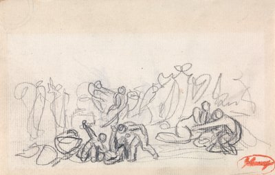 Skupina postav, pravděpodobně hrající si ženy a děti od George Romney