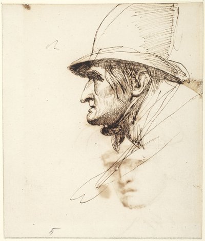 Hlava muže v profilu s velkým kloboukem od George Romney