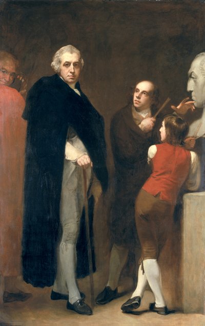 John Flaxman (1755-1826) modeluje svou bustu Williama Hayleyho (1745-1820), asi 1791-92 od George Romney