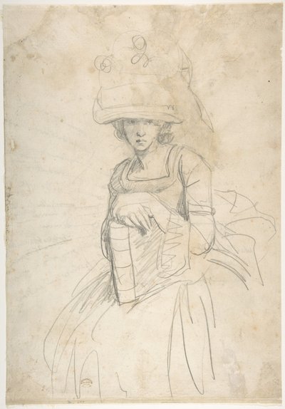 Dáma s knihou (líc); Schéma rozmístění barev na paletě (rub) od George Romney