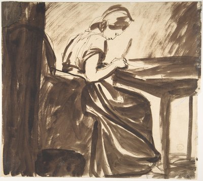 Dáma sedící u stolu (líc); Tančící postavy (rub) od George Romney