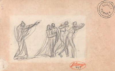 Pravděpodobně postava vyslovující kletbu nad skupinou od George Romney
