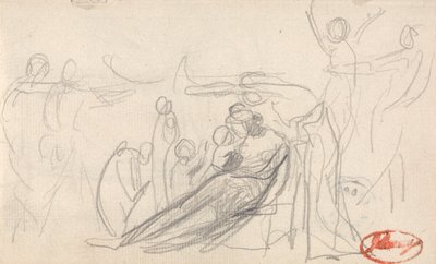 Ležící postava s dětmi a dalšími postavami od George Romney