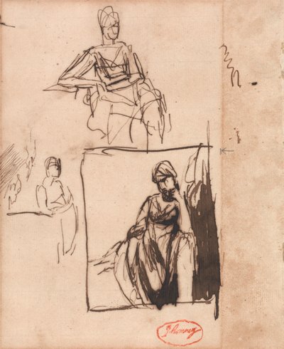 Sedící žena: tři pózy od George Romney