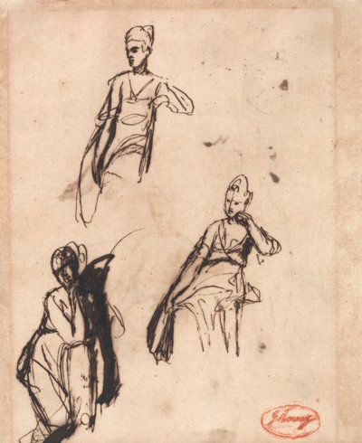 Sedící žena: tři pózy od George Romney