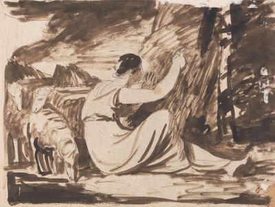 Pastýřka vyřezávající nápis do stromu od George Romney
