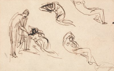 Stojící postava a čtyři ležící postavy od George Romney