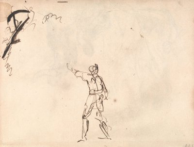 Stojící postava s pozvednutou paží, pravděpodobně Macbeth od George Romney