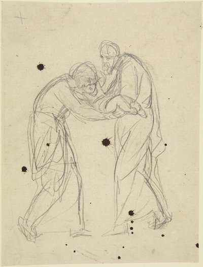 Stojící postavy muže a ženy, které drží kojence od George Romney