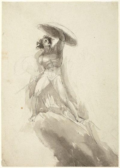 Kráčející mužský akt se štítem: studie k dílu „Pád vzpurných andělů“ od George Romney