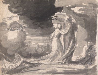 Studie k scéně ztroskotání lodi, Bouře: Prospero a Miranda od George Romney