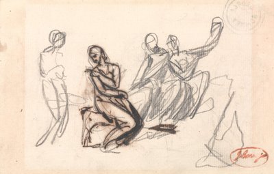 Tři sedící postavy a jedna stojící postava od George Romney